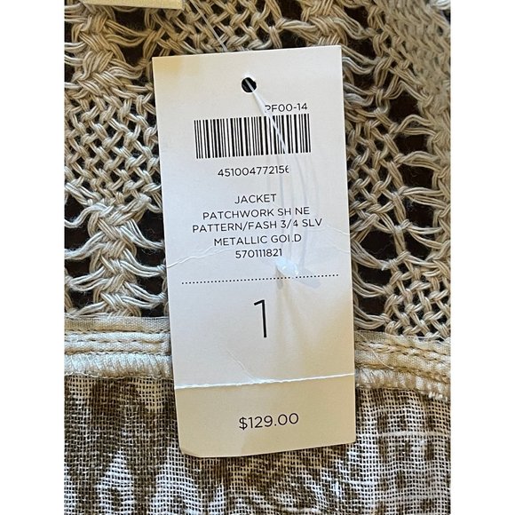 Unworn!! Chico's Metallic Patchwork Lightweight Linen Open Jacket Size M - Picture 10 of 12